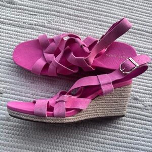 Cole Haan Grand.OS Pink Suede Espadrille Wedge Sandals Size 10B